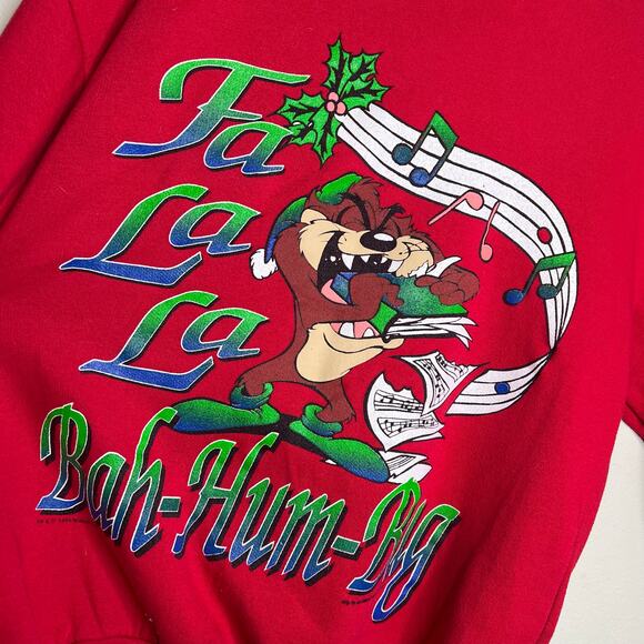 1996 Looney Tunes Tasmanian Devil Ugly Christmas Sweater Large Adult Vintage Red - Picture 5 of 7